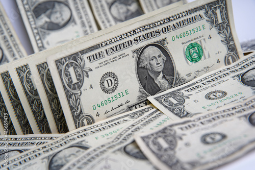 American one dollar banknotes wallpaper. Close up of money. Wealth concept, free trade, business concept background.
