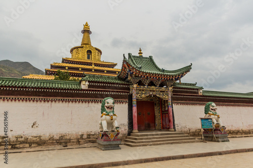 Gate of Gongtang pagoda at Labrang monastery in Xiahe town, Gansu province, China