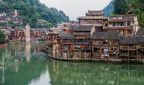Traditional houses along Tuo river in Fenghuang Ancient Town, Hunan province, China