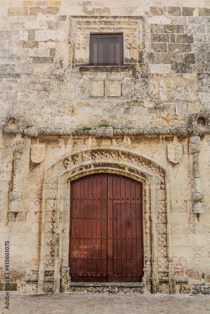 Gate of the Casa del Cordon, the oldest stone building in America, in Santo Domingo, capital of Dominican Republic.