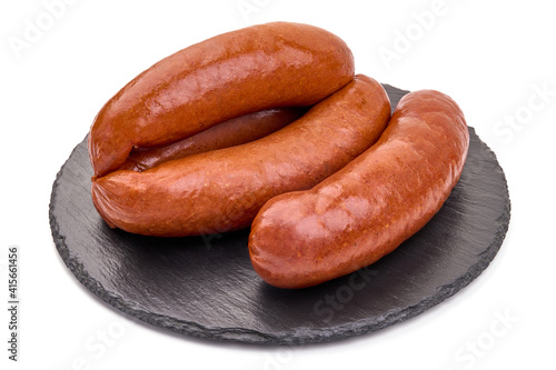 BBQ pork sausages, isolated on white background