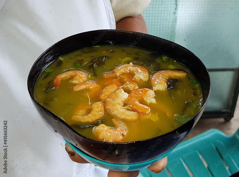 Tacacá is a specialty cuisine Amazon. Served in a natural bowl, tucupi  boiling is poured over
