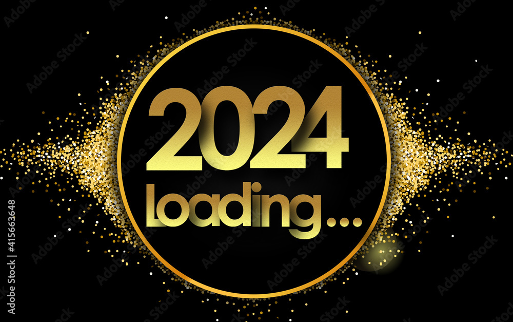 2024 loading… in golden circle stars and black background Stock Illustration Adobe Stock
