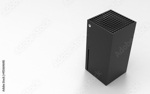 3d illustration render Video game console similar to xbox series x on black background white 