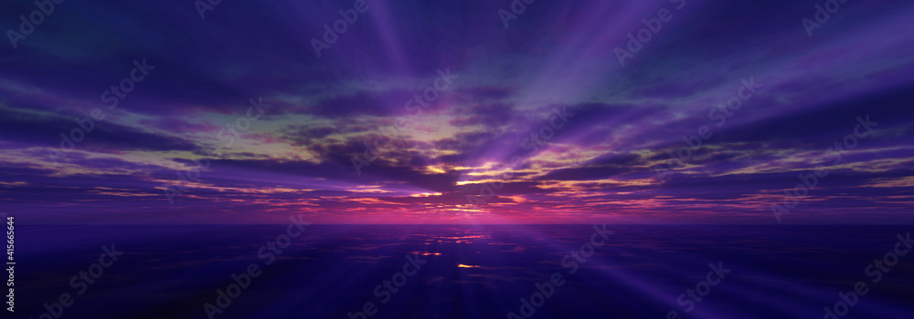 sunset calmly sea sun ray 3d render