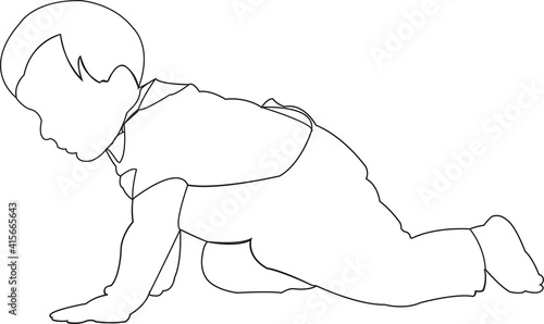 baby walking to kittens bent child crawls bent over