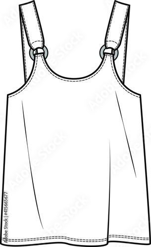 Women's  Top. Fashion Flat Sketch, apparel template, vector. women strap top