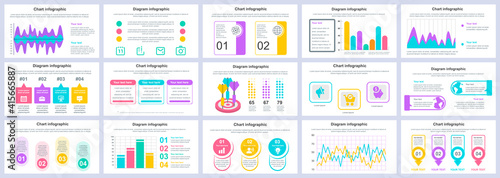 Bundle business and finance infographics presentation slides template. Different charts, diagrams, workflow, flowchart, timeline, schemes design template. Vector info graphic and infographics set.