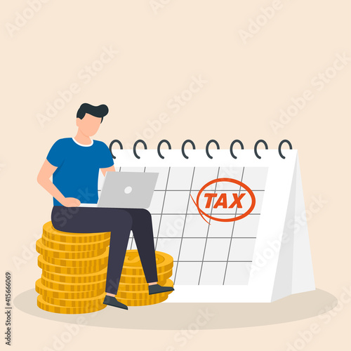 Tax Day Reminder Concept. Businessman submit tax by online concept, online tax payment and report.