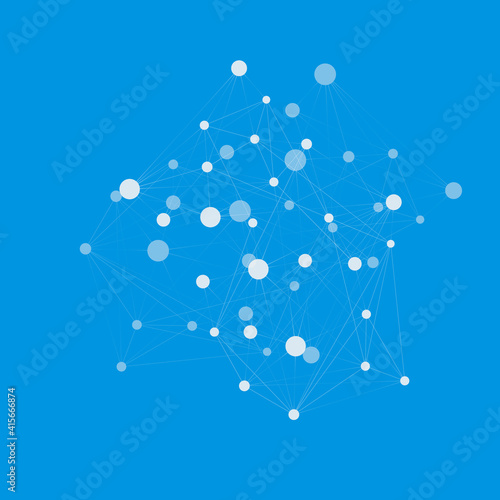 Molecule connection design. Vector abstract design with dots and lines on blue background