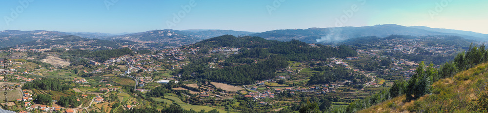 Huge panorama landscape in green countryside field during summer in Castelo de Paiva, Douro, Oporto, Portugal