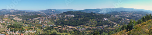 Huge panorama landscape in green countryside field during summer in Castelo de Paiva, Douro, Oporto, Portugal