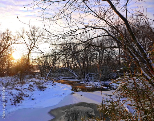 river in winter in the evening