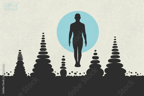 Yoga outdoors. Isolated silhouette of yogi man in tadasana pose