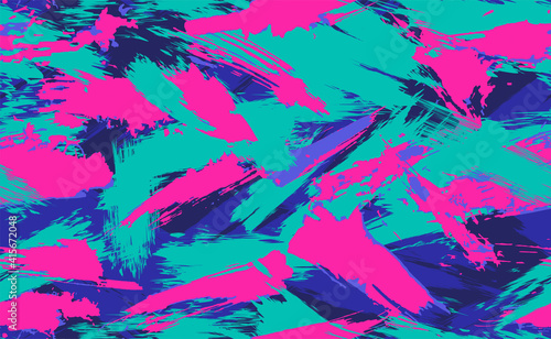 Neon Seamless camouflage pattern of brush strokes. Multicolor camouflage in cyberpunk style with neon flowers, perfect for clothes. 
Seamless pattern of grunge strokes. Vector illustration