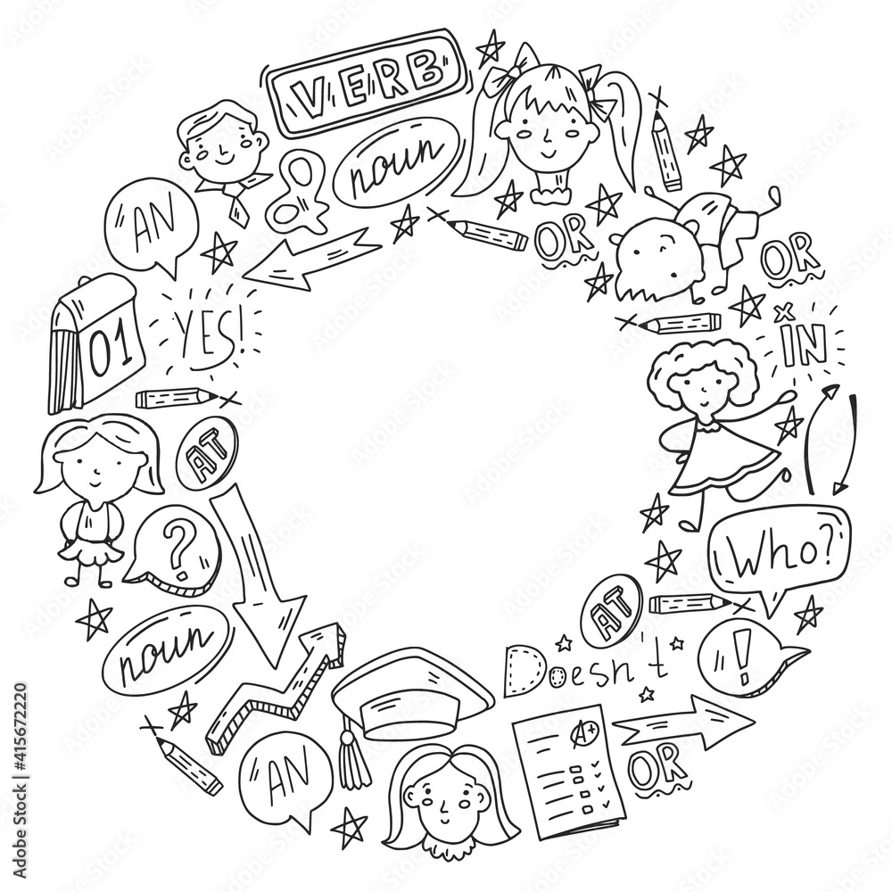 Obraz premium Young kids. School children. English courses. English language.