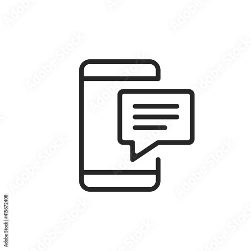 Mobile phone and speech bubble line icon. Message, chat concepts. Simple thin line design. Outline symbol. Vector icon