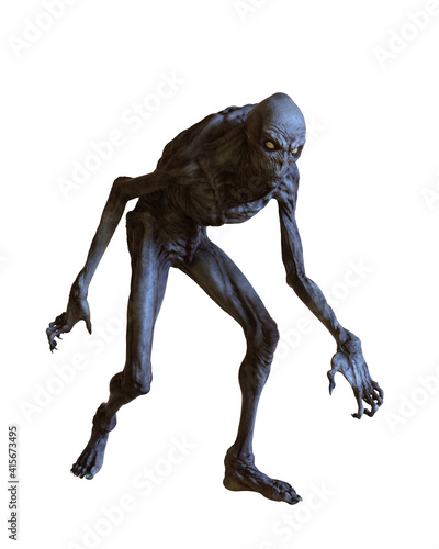 Boogeyman monster walking 3D illustration isolated on white.