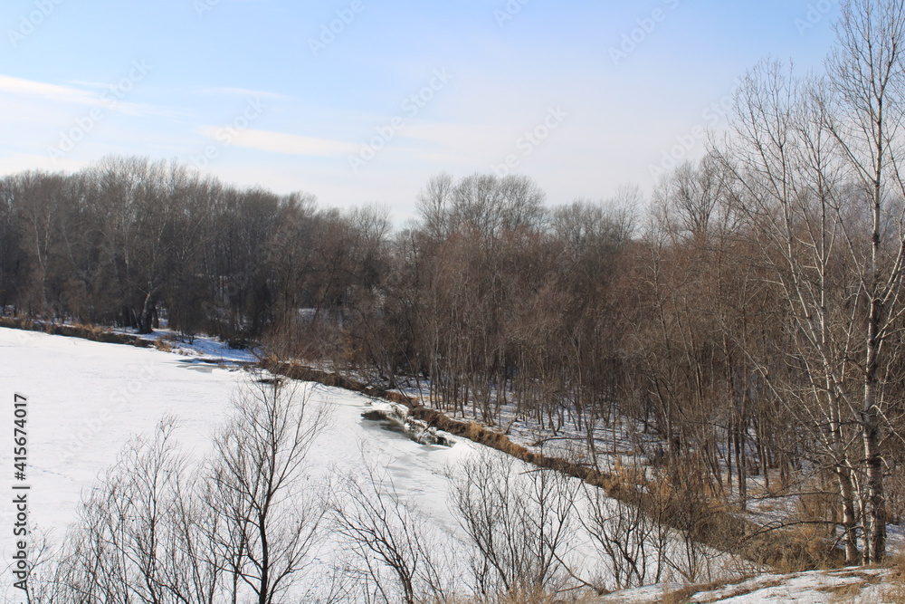 Siberian River bank in winter Siberian River bank in winter