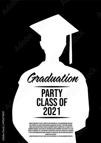 Graduation class of 2021 poster minimalstic silhouette template vector photo