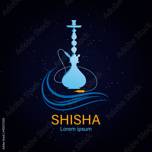 Hookah with smoke stylized flat illustration. Vector icon Shisha.