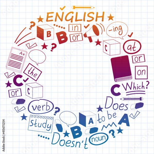 Concept of learning English. Flat design, vector pattern. English courses.