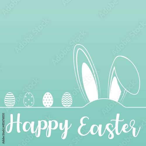 Easter card with rabbits ears and easter eggs