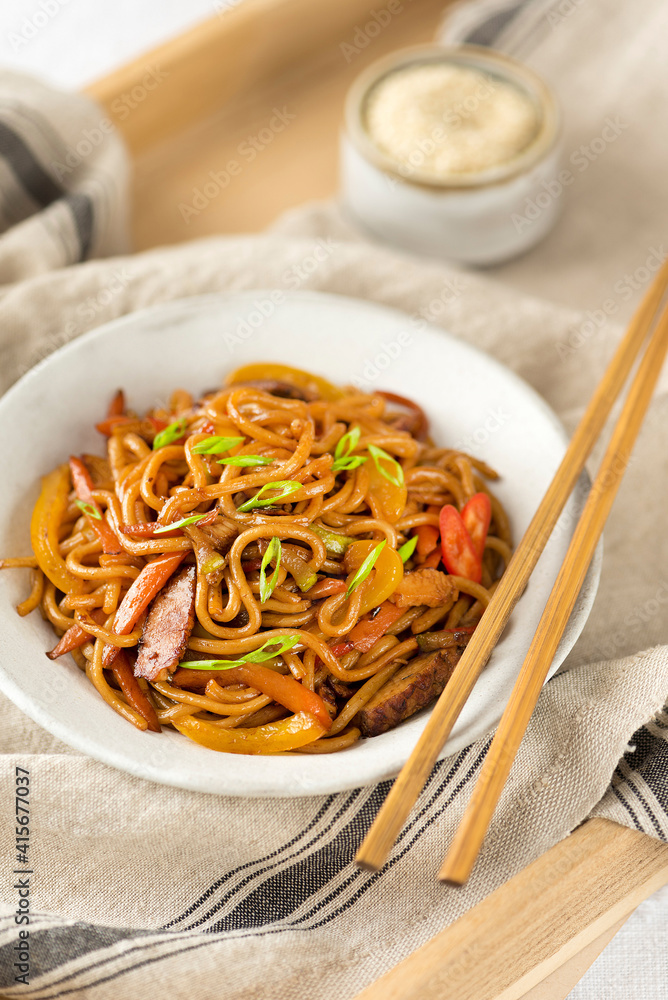 Soba noodles in plate