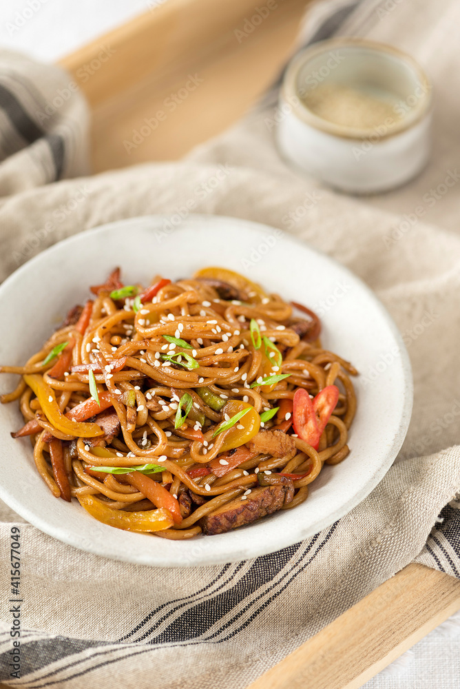Soba noodles in plate