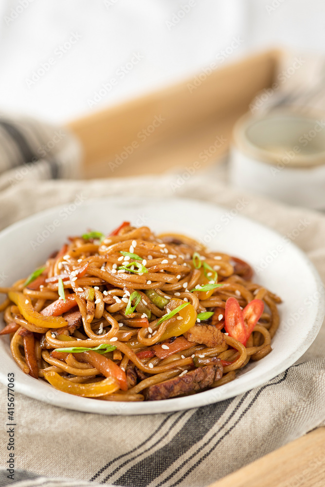 Soba noodles in plate