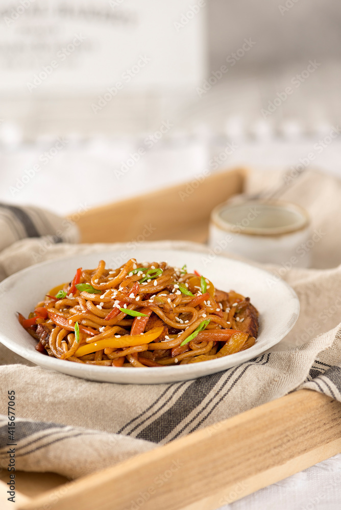 Soba noodles in plate