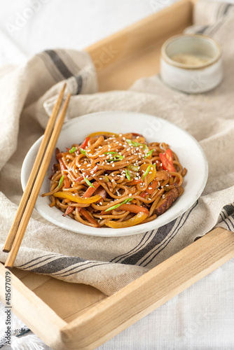 Soba noodles in plate