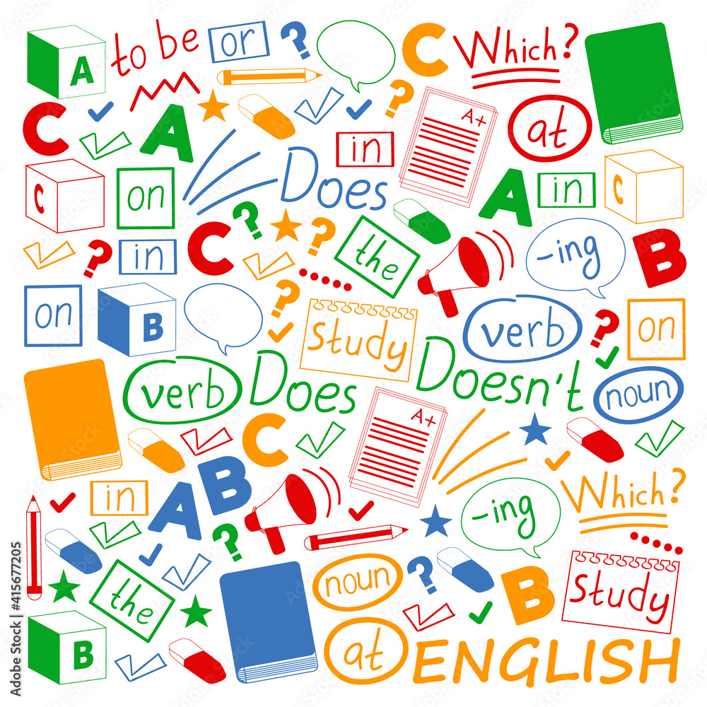 Concept of learning English. Flat design, vector pattern. English courses.