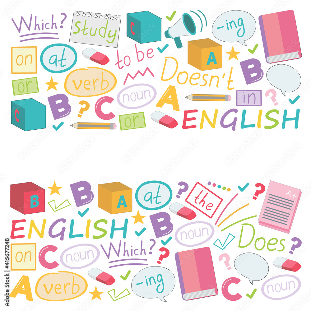 Concept of learning English. Flat design, vector pattern. Concept of learning English. Flat design, vector pattern.