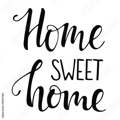 HOME SWEET HOME hand drawn lettering. Modern black on white brush calligraphy phrase. Quote typography print for housewarming cards, textile, fabric, bags, posters, banners, interior,home decorations