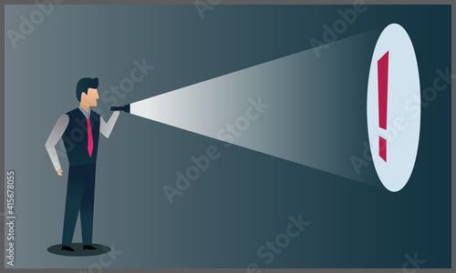 
vector illustration of a businessman carrying a flashlight, a symbol of risk management, caution. Eps 10