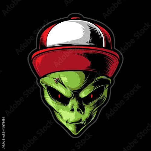green alien wearing cap vector