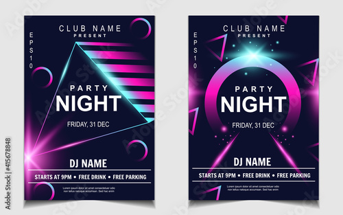Night dance party music layout cover design template background with colorful dark blue glitters style. Light electro vector for music event concert disco, club invitation, festival poster, flyer