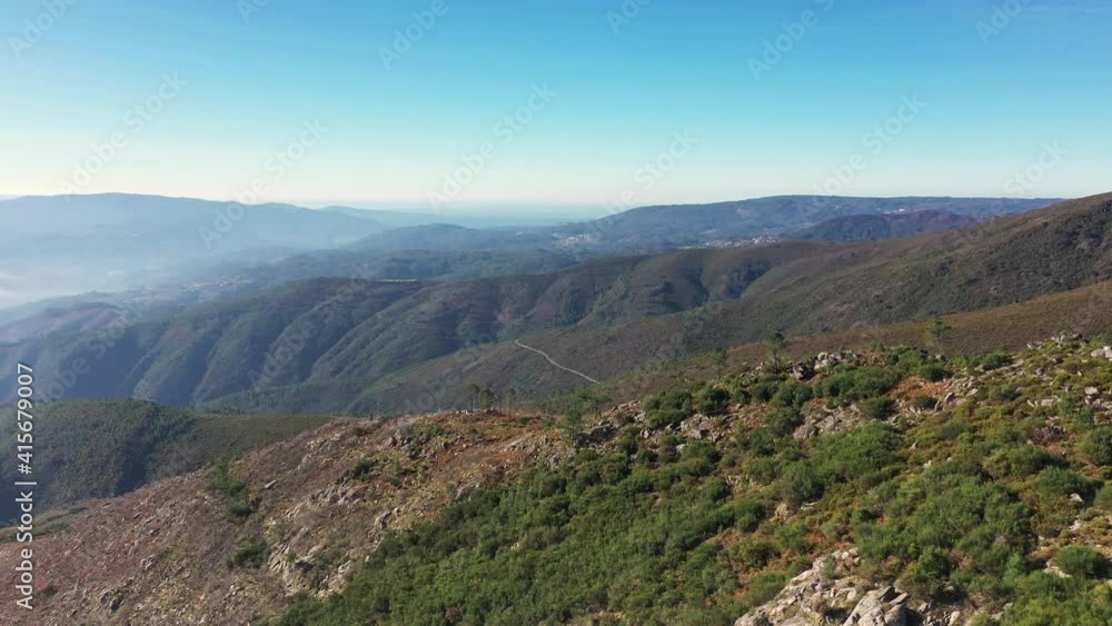 Breathtaking Mountain Ranges Of Serra da Estrela During Misty Morning In Continental, Portugal. - Aerial Wide Shot Breathtaking Mountain Ranges Of Serra da Estrela During Misty Morning In Continental, Portugal. - Aerial Wide Shot