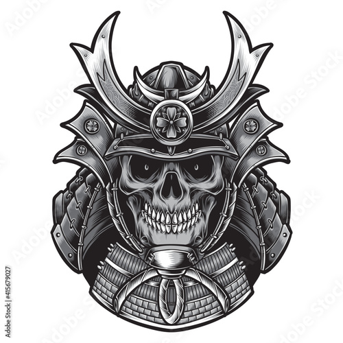 skull samurai with armor vector