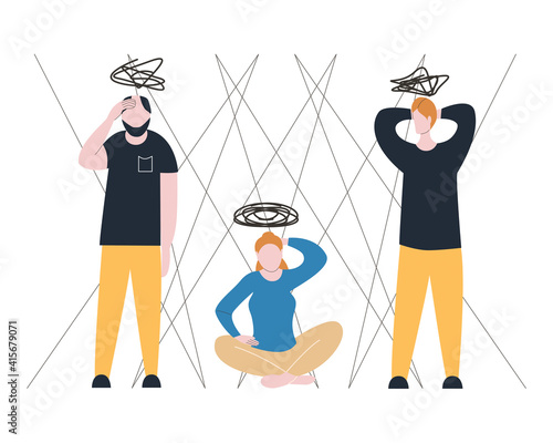 People suffer from obsessive compulsive disorder, OCD concept, disorientation state, neurosis in women and men, frustration state, mental problems.