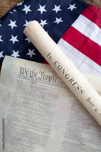 Constition of USA with US flag