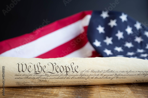 Constition of USA with US flag
