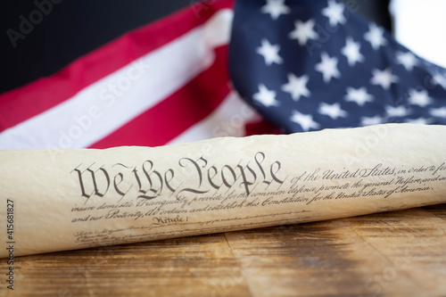 Constition of USA with US flag