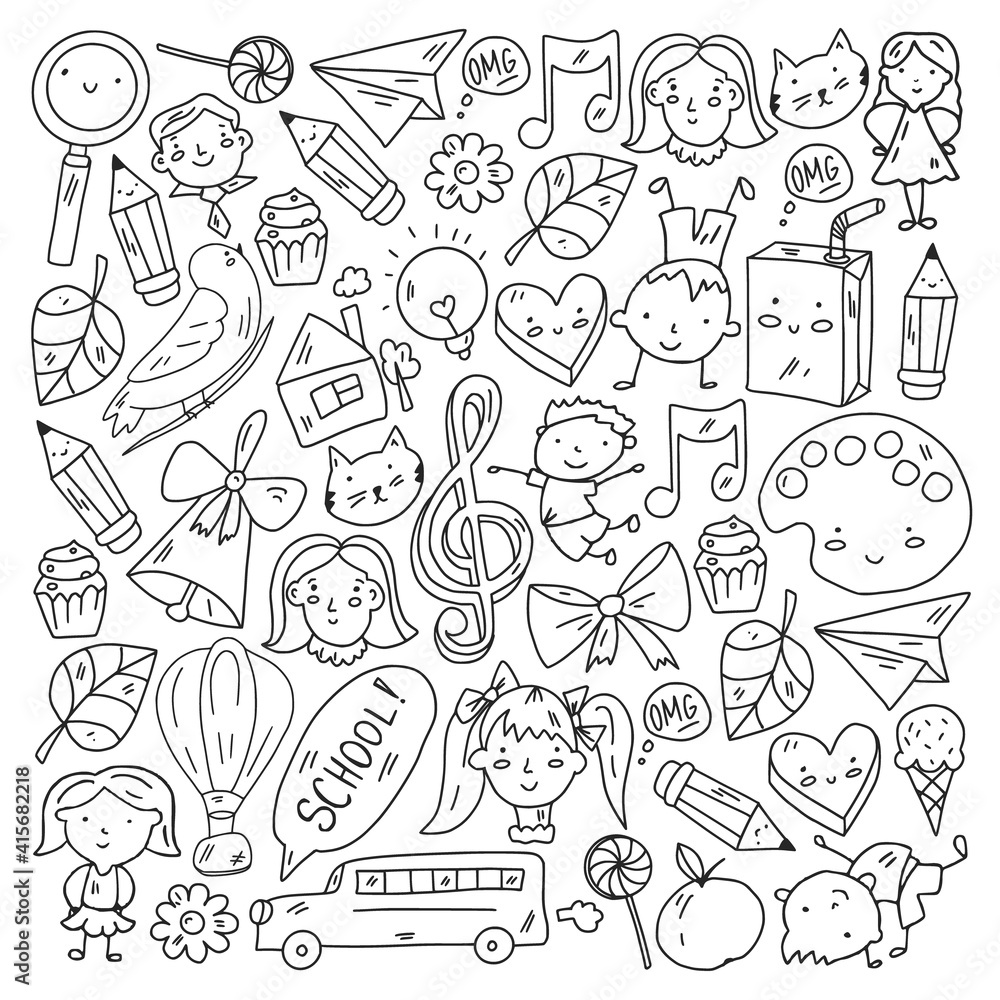 Obraz premium Vector pattern with items for school. Online internet education, e-learning.
