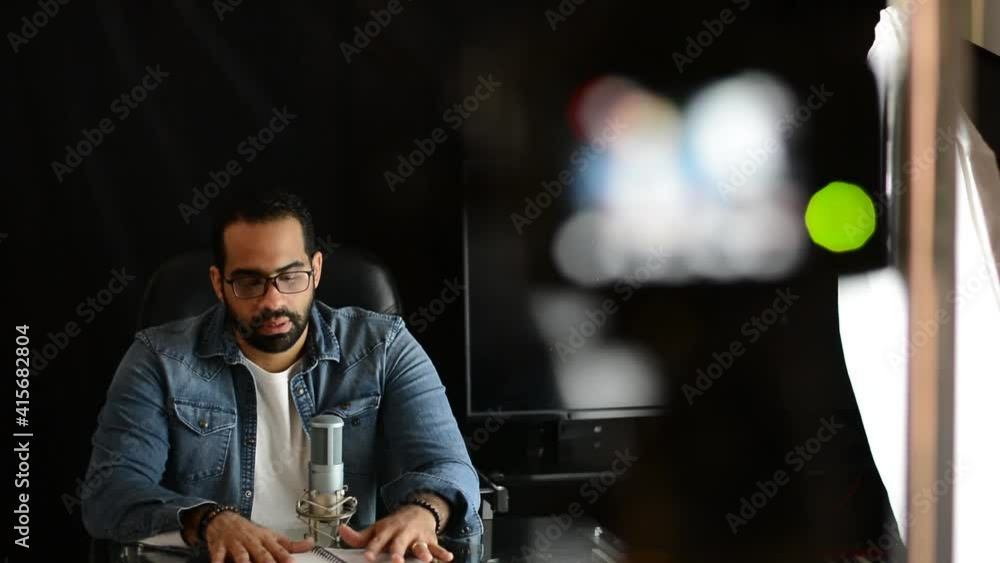 Man Recording Himself for Social Media Creating Content Work from Home Studio Man Recording Himself for Social Media Creating Content Work from Home Studio