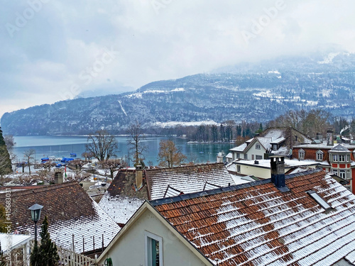 View from the Chapfenberg hill on the subalpine settlement of Weesen and Lake Walen or Lake Walenstadt (Walensee) - Canton of St. Gallen, Switzerland (Kanton St. Gallen, Schweiz) photo