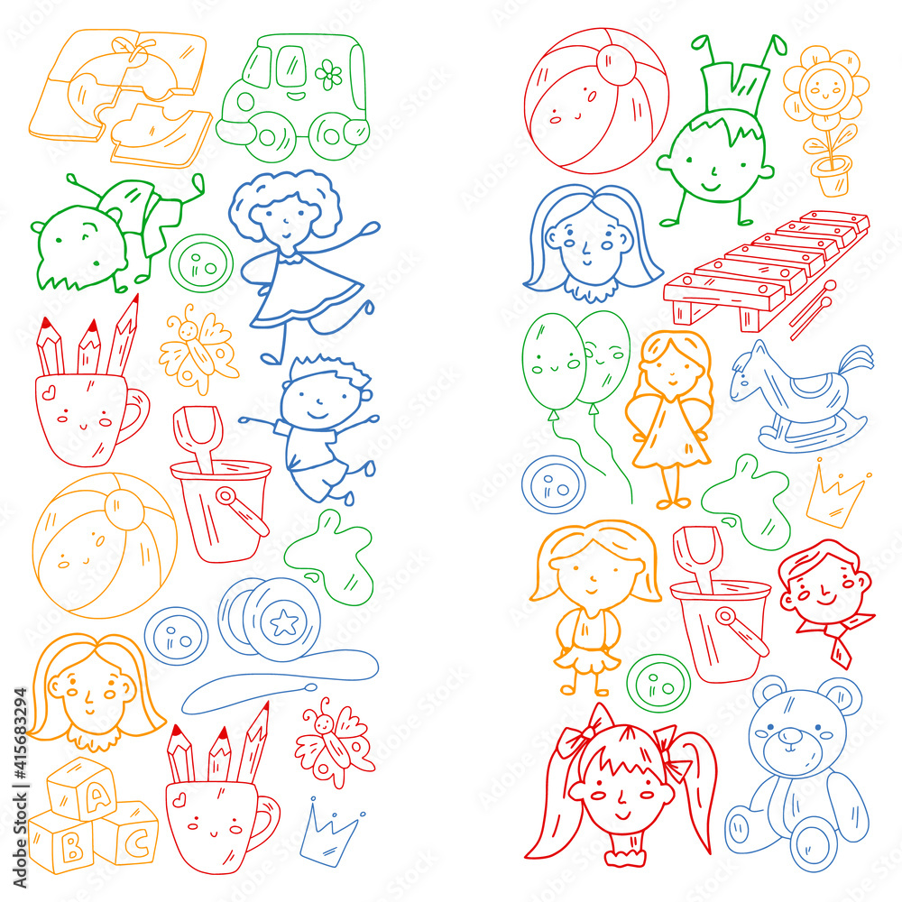 custom made wallpaper toronto digitalSchool, kindergarten. Happy children. Creativity, imagination doodle icons with kids. Play, study, grow Happy students Science and research Adventure Explore