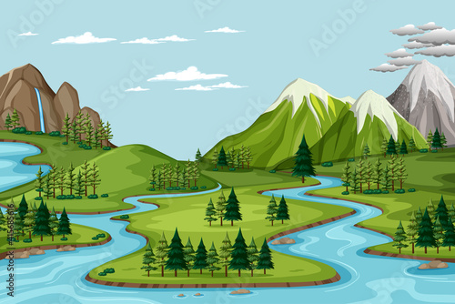 Bird's eye view with nature park landscape scene