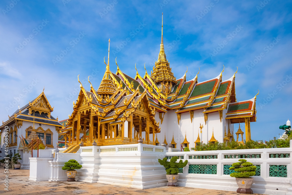 The Grand Palace of Thailand in Bangkok, built in 1782, made up of numerous buildings, halls, pavilions set around open lawns, gardens and courtyards